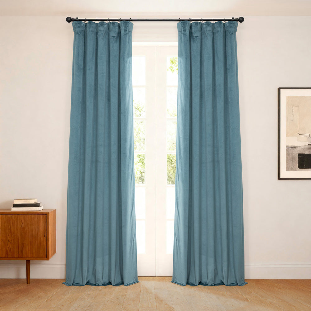 Denmark Blue Heritage Plush Velvet Room Darkening Curtain