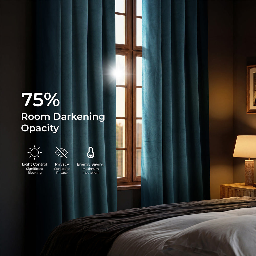 Denmark Blue Heritage Plush Velvet Room Darkening Curtain