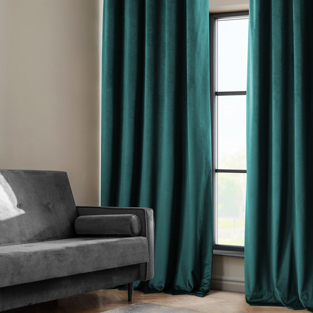 Deep Sea Teal Heritage Plush Velvet Custom Curtain