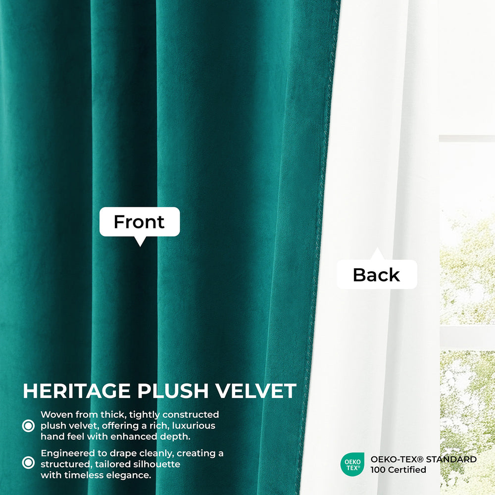 Deep Sea Teal Heritage Plush Velvet Room Darkening Curtain