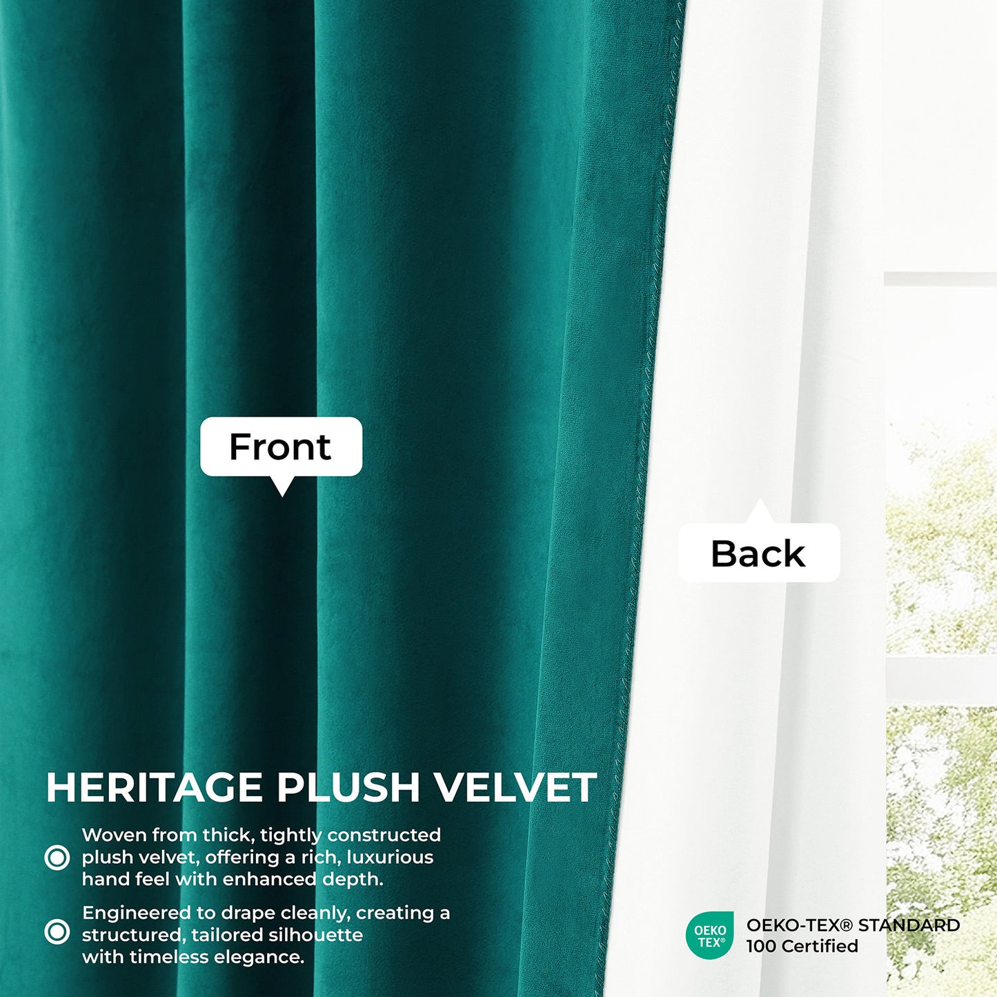Deep Sea Teal Heritage Plush Velvet Room Darkening Curtain