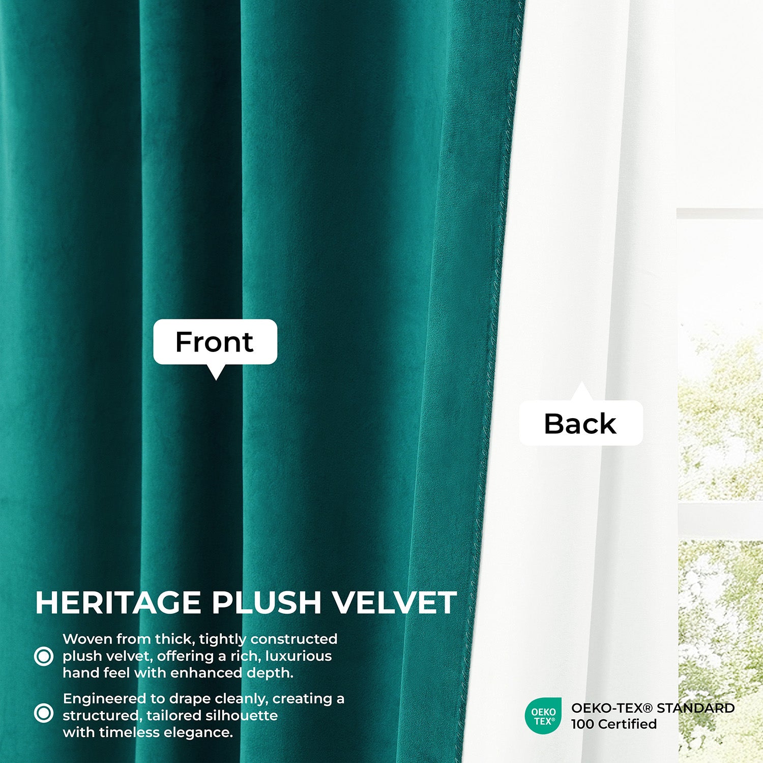 Deep Sea Teal Heritage Plush Velvet Room Darkening Curtain