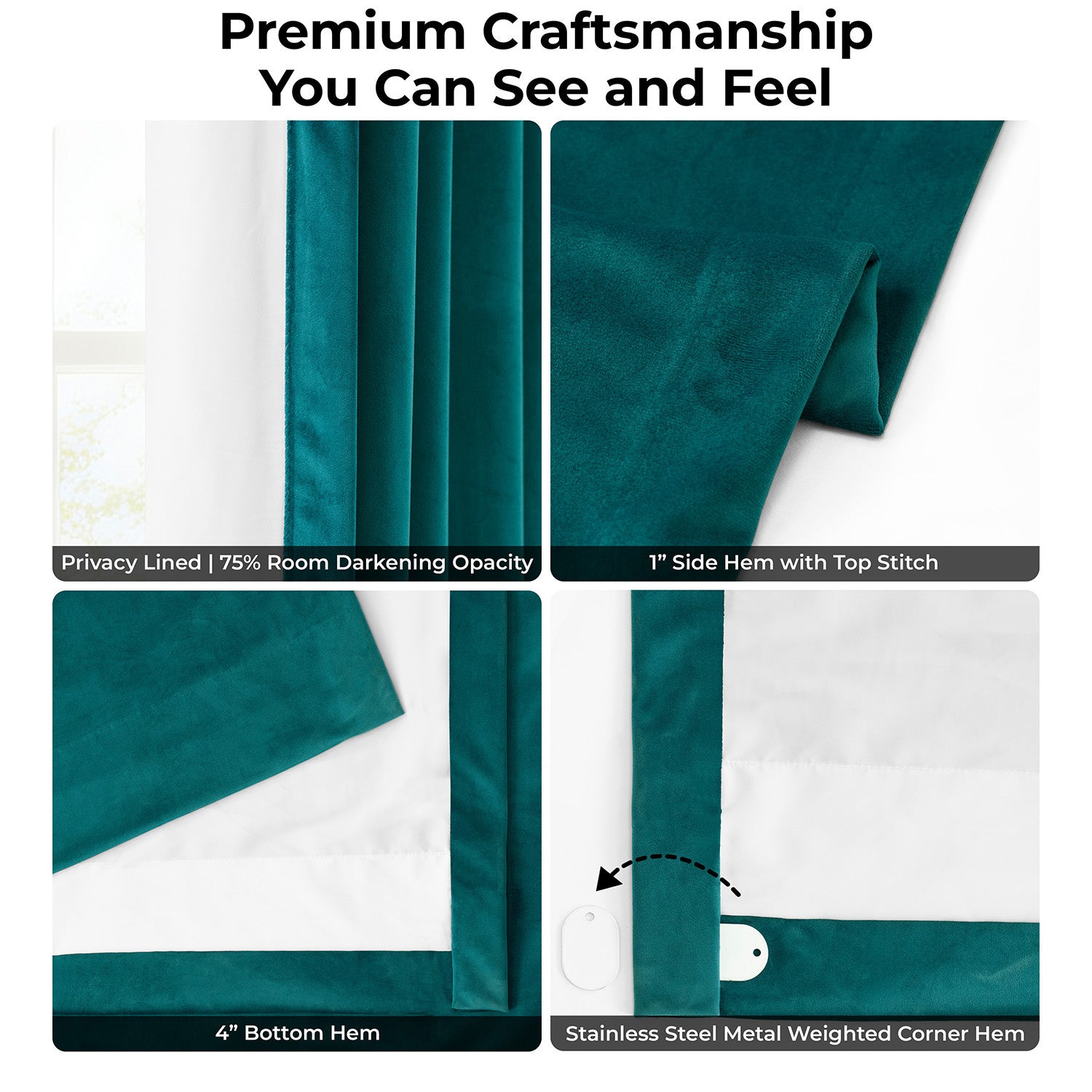 Deep Sea Teal Heritage Plush Velvet Room Darkening Curtain