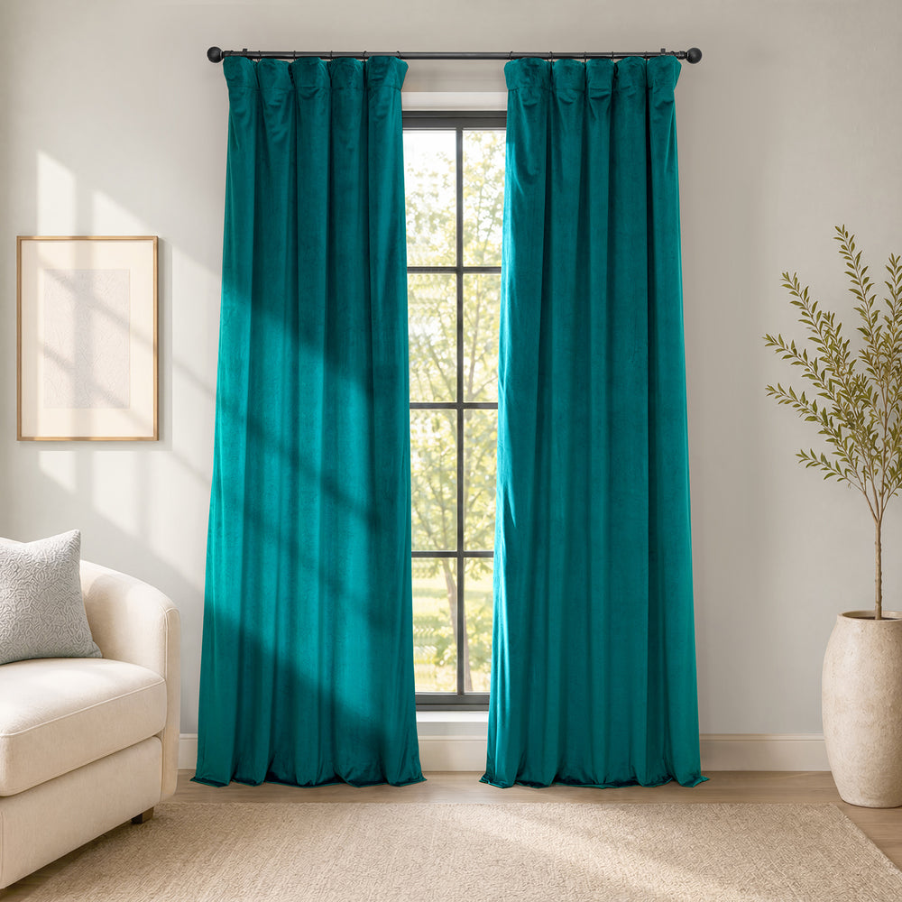 Deep Sea Teal Heritage Plush Velvet Room Darkening Curtain