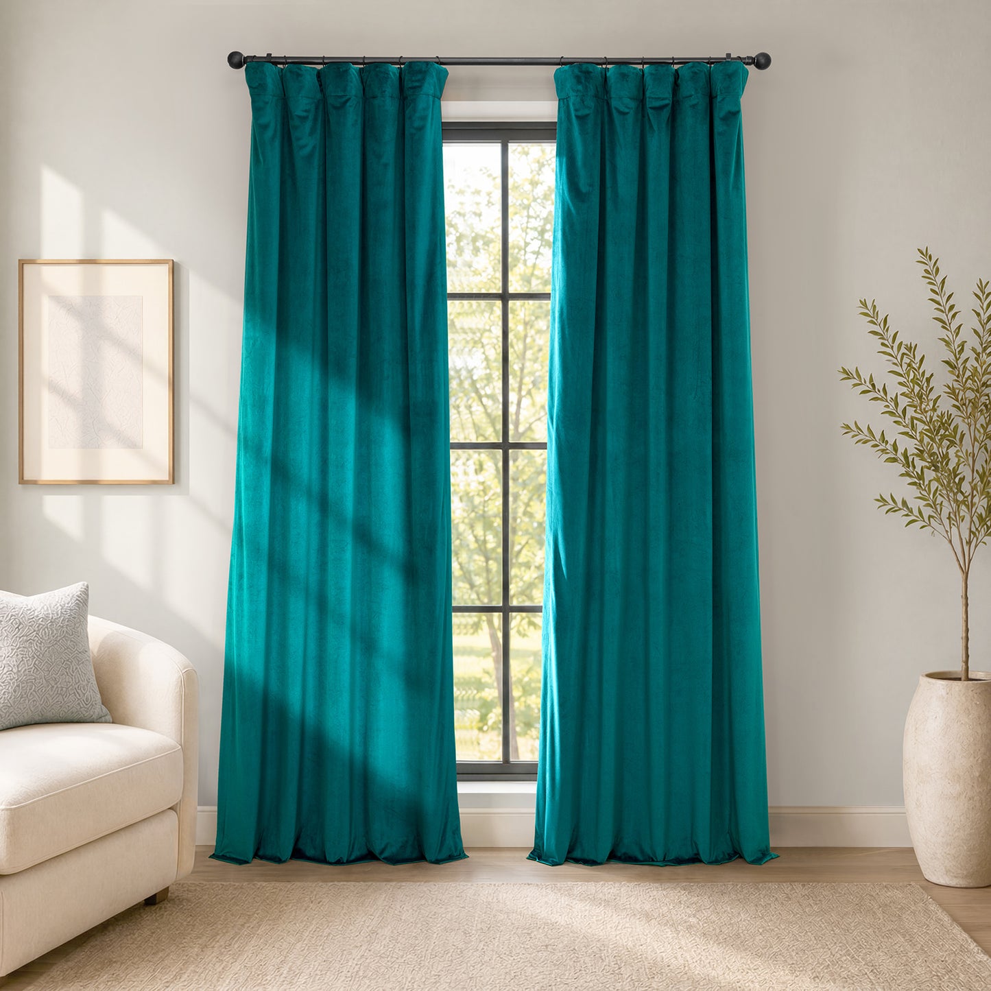 Deep Sea Teal Heritage Plush Velvet Room Darkening Curtain