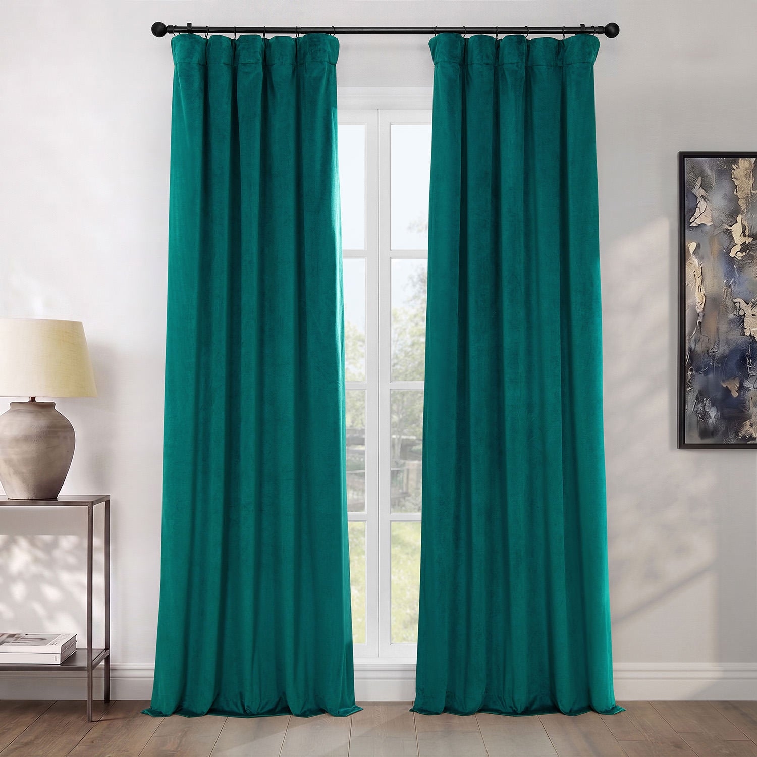 Deep Sea Teal Heritage Plush Velvet Room Darkening Curtain