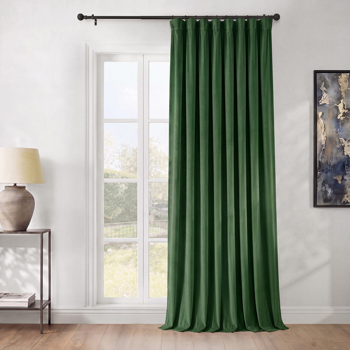Eden Green Extra Wide Heritage Plush Velvet Room Darkening Curtain