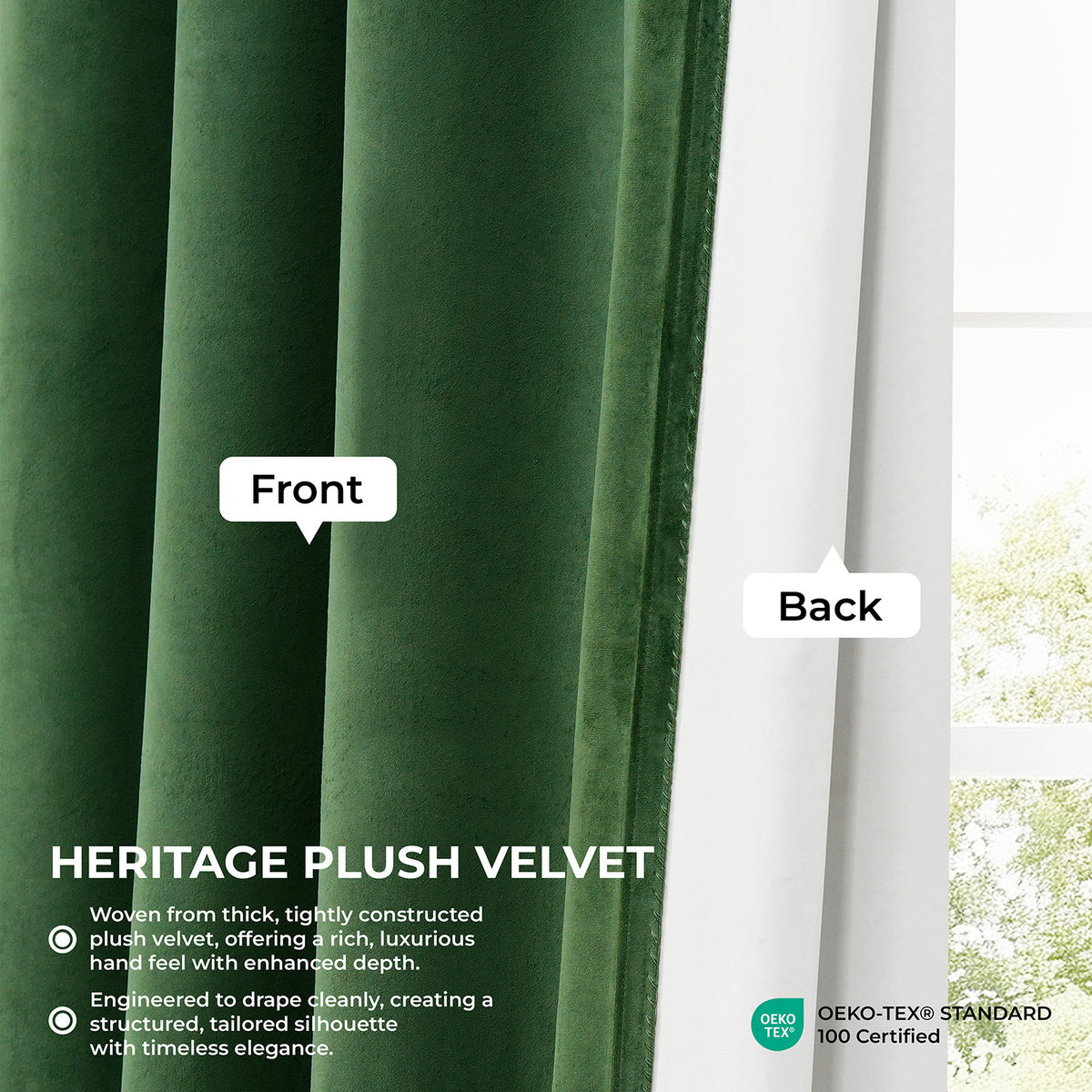 Eden Green Pinch Pleat Heritage Plush Velvet Room Darkening Curtain