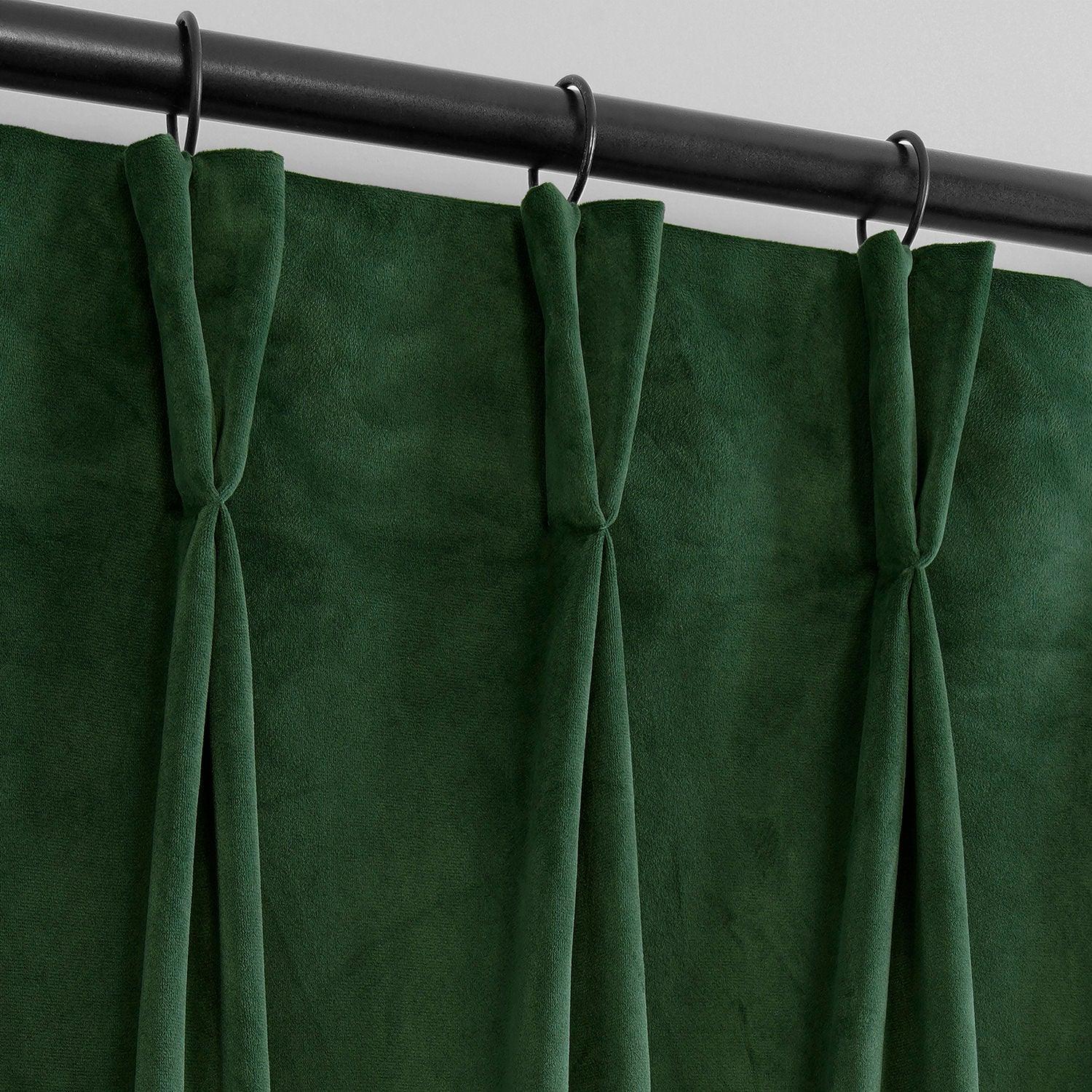 Eden Green French Pleat Heritage Plush Velvet Room Darkening Curtain