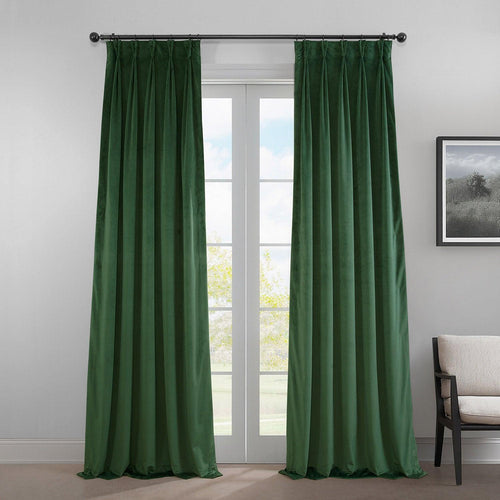 Eden Green Pinch Pleat Heritage Plush Velvet Room Darkening Curtain