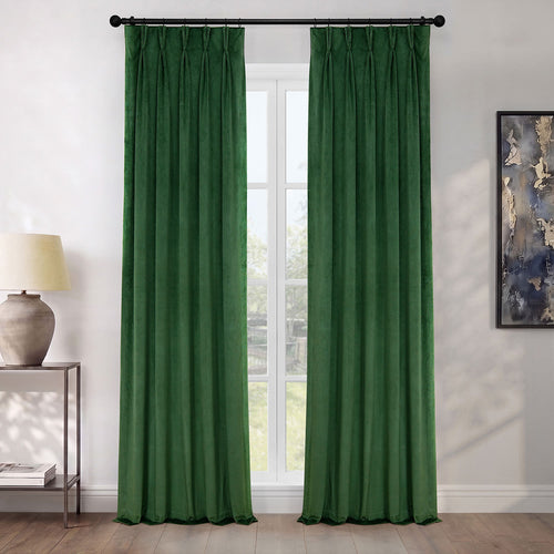 Eden Green Pinch Pleat Heritage Plush Velvet Room Darkening Curtain