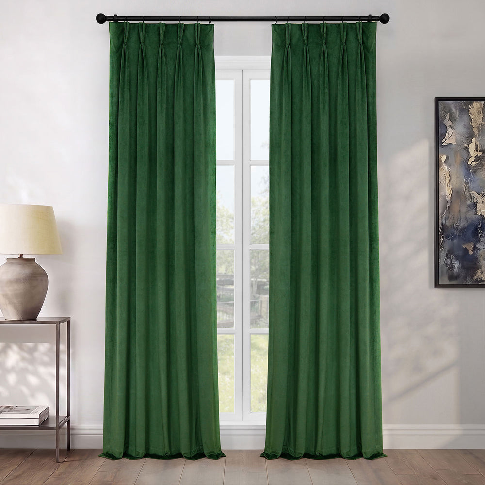 Eden Green Pinch Pleat Heritage Plush Velvet Room Darkening Curtain
