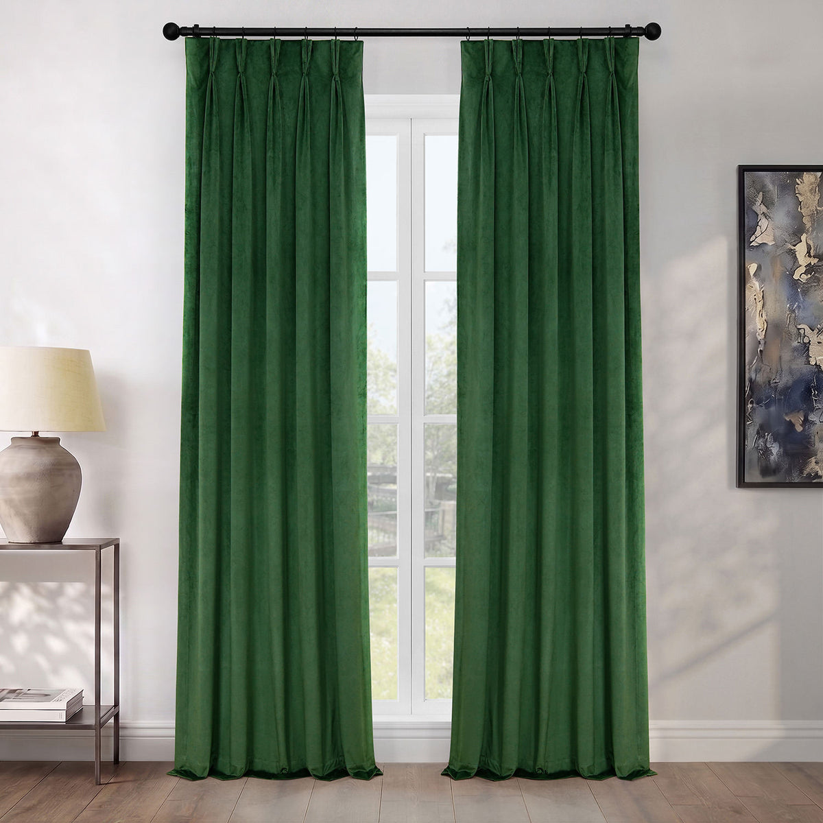 Eden Green Pinch Pleat Heritage Plush Velvet Room Darkening Curtain