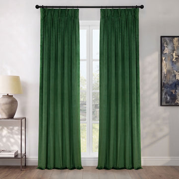 Eden Green Pinch Pleat Heritage Plush Velvet Room Darkening Curtain