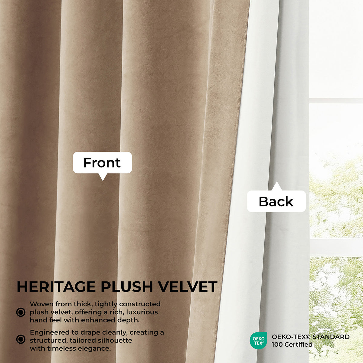 Museum Taupe Heritage Plush Velvet Room Darkening Curtain