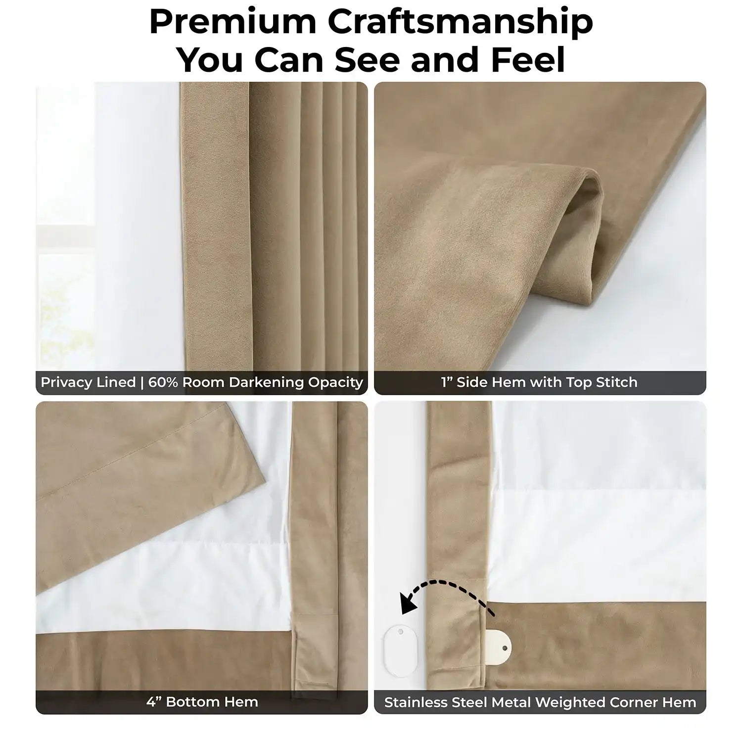 Museum Taupe Heritage Plush Velvet Room Darkening Curtain | Half