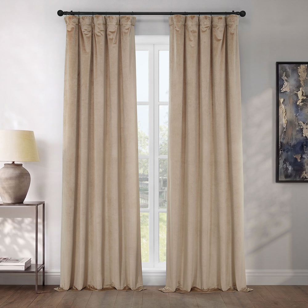 Museum Taupe Heritage Plush Velvet Room Darkening Curtain