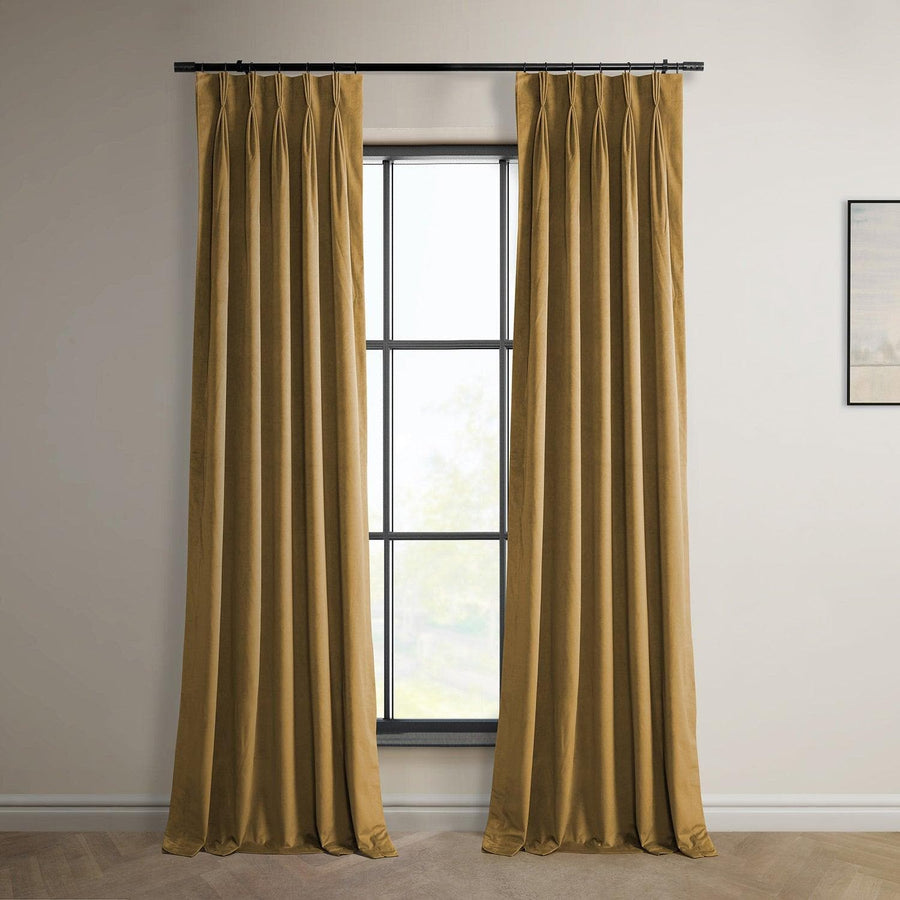 Retro Gold French Pleat Heritage Plush Velvet Curtain - HalfPriceDrapes.com