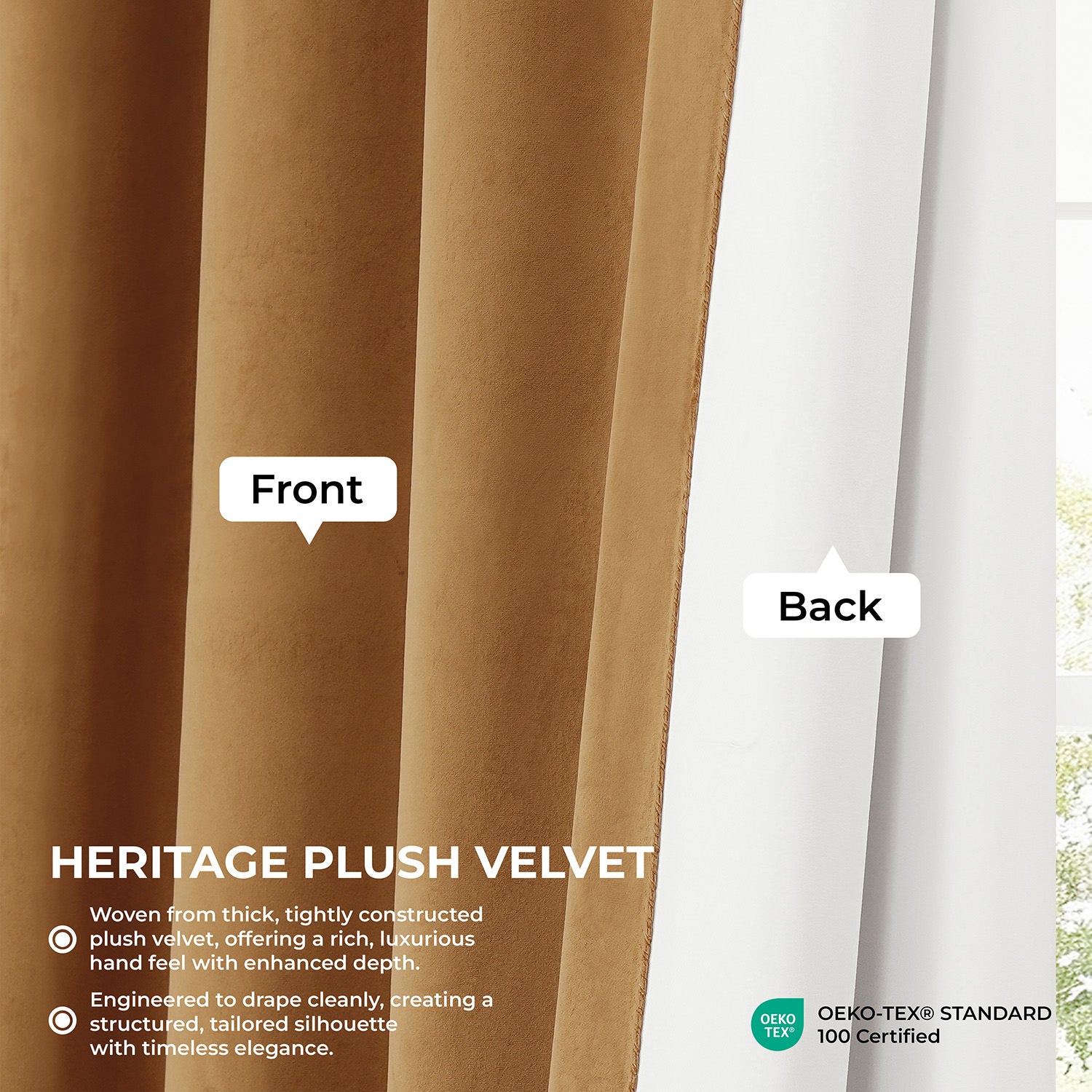 Retro Gold Heritage Plush Velvet Room Darkening Curtain