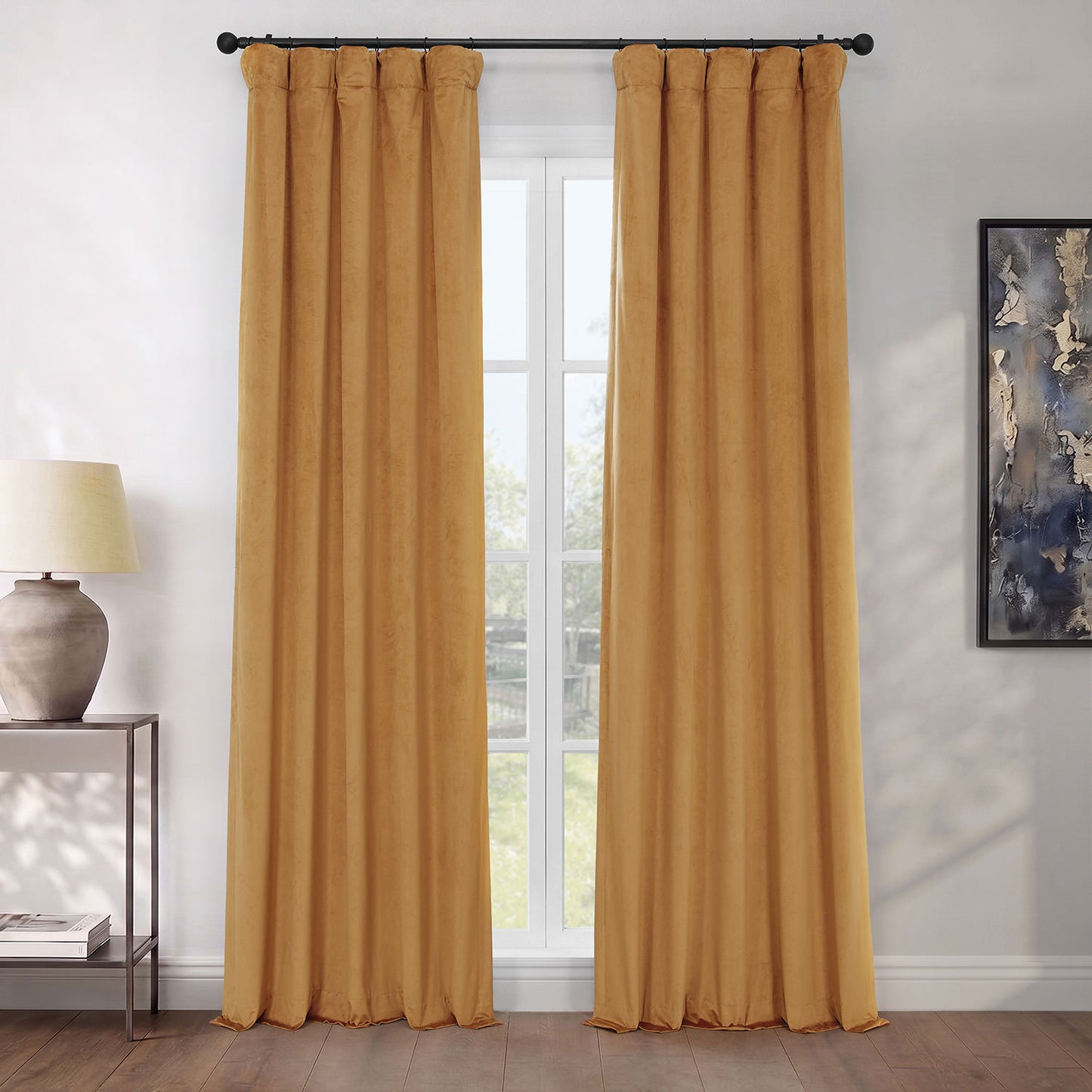 Retro Gold Heritage Plush Velvet Room Darkening Curtain
