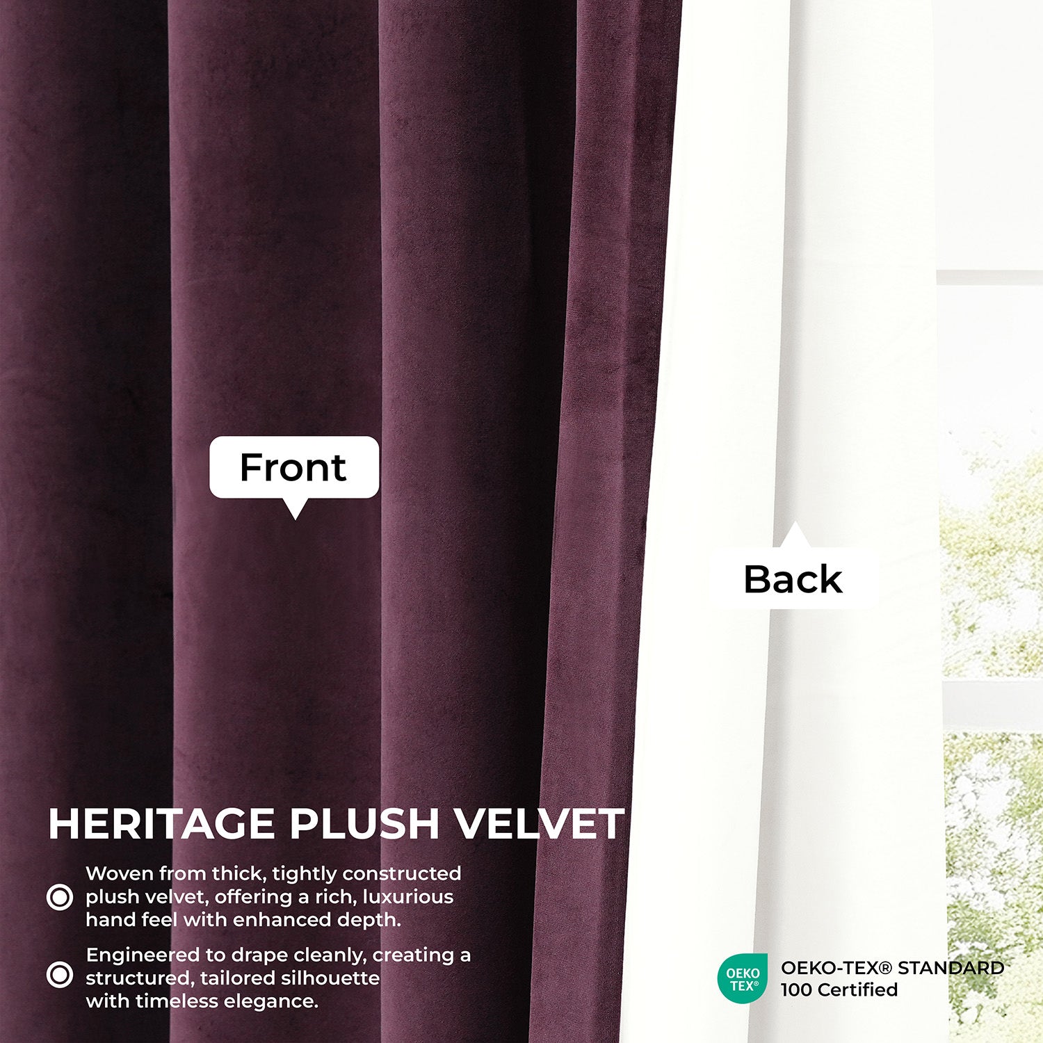 Winter Plum Heritage Plush Velvet Room Darkening Curtain