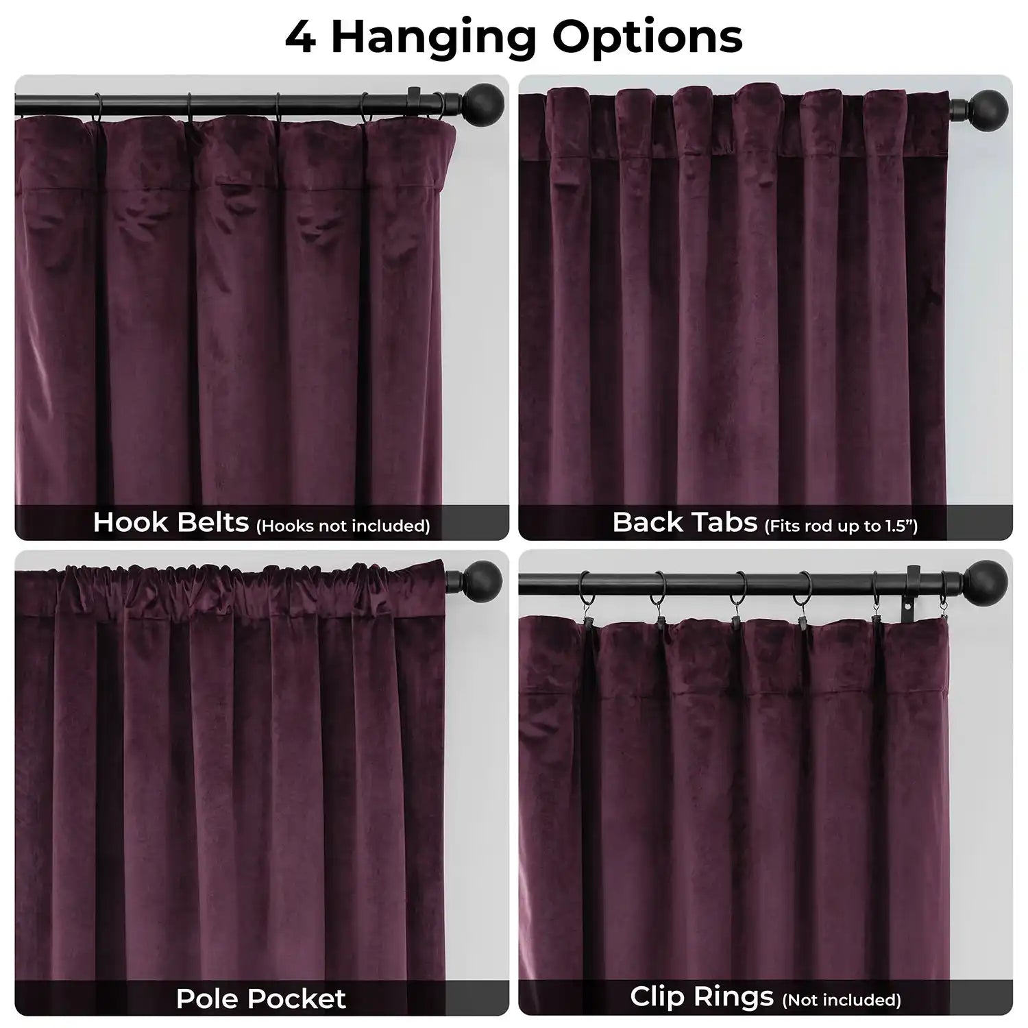 Winter Plum Heritage Plush Velvet Room Darkening Curtain | Half