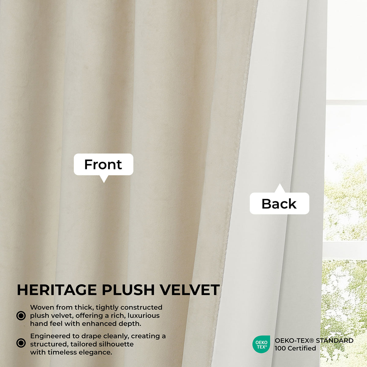 Au Lait Crème Extra Wide Heritage Plush Velvet Room Darkening Curtain