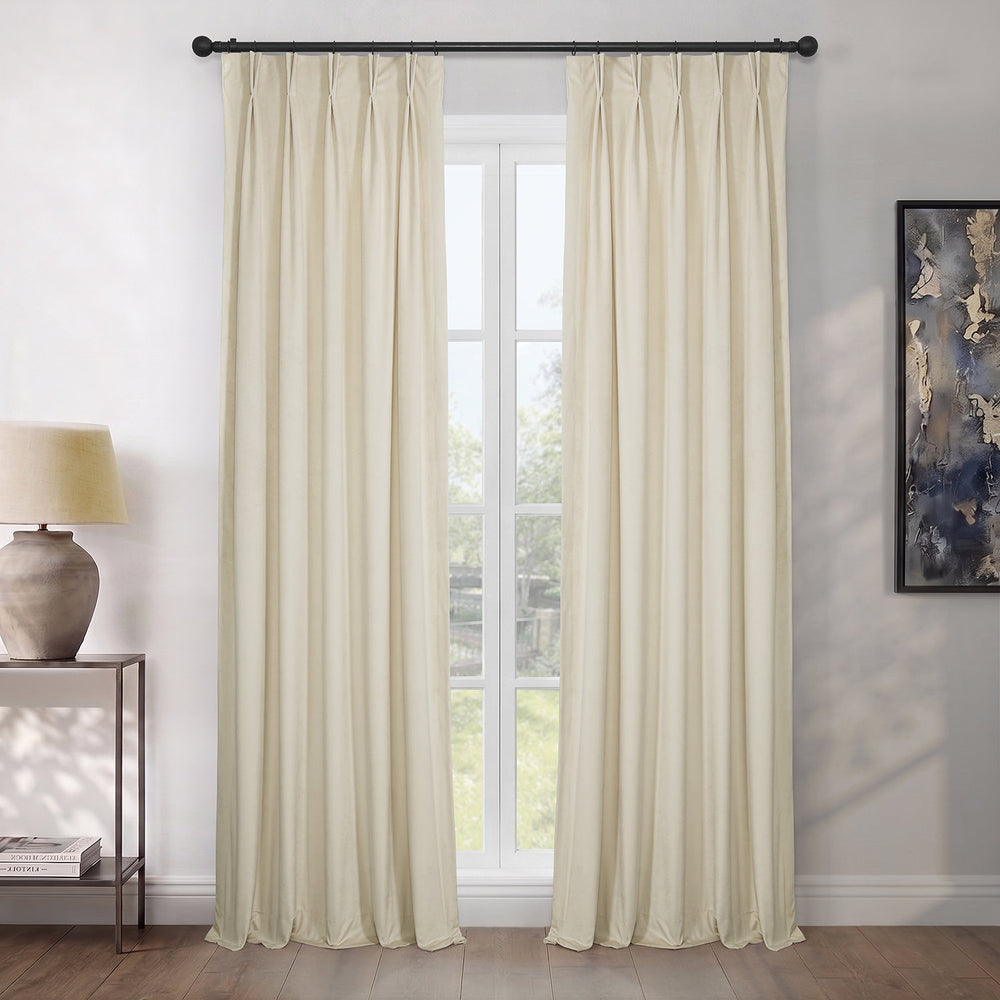 Au Lait Crème Pinch Pleat Heritage Plush Velvet Room Darkening Curtain