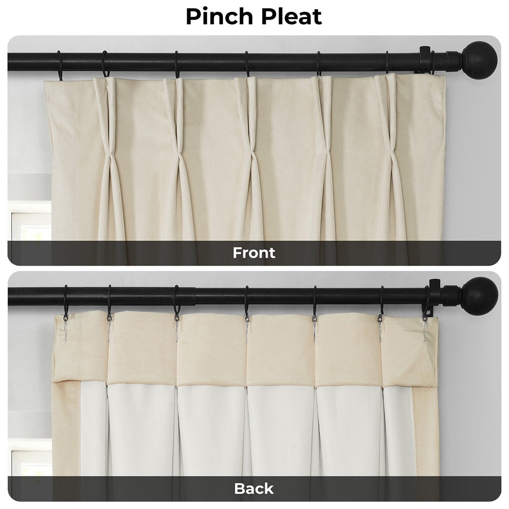 Au Lait Crème Pinch Pleat Heritage Plush Velvet Room Darkening Curtain