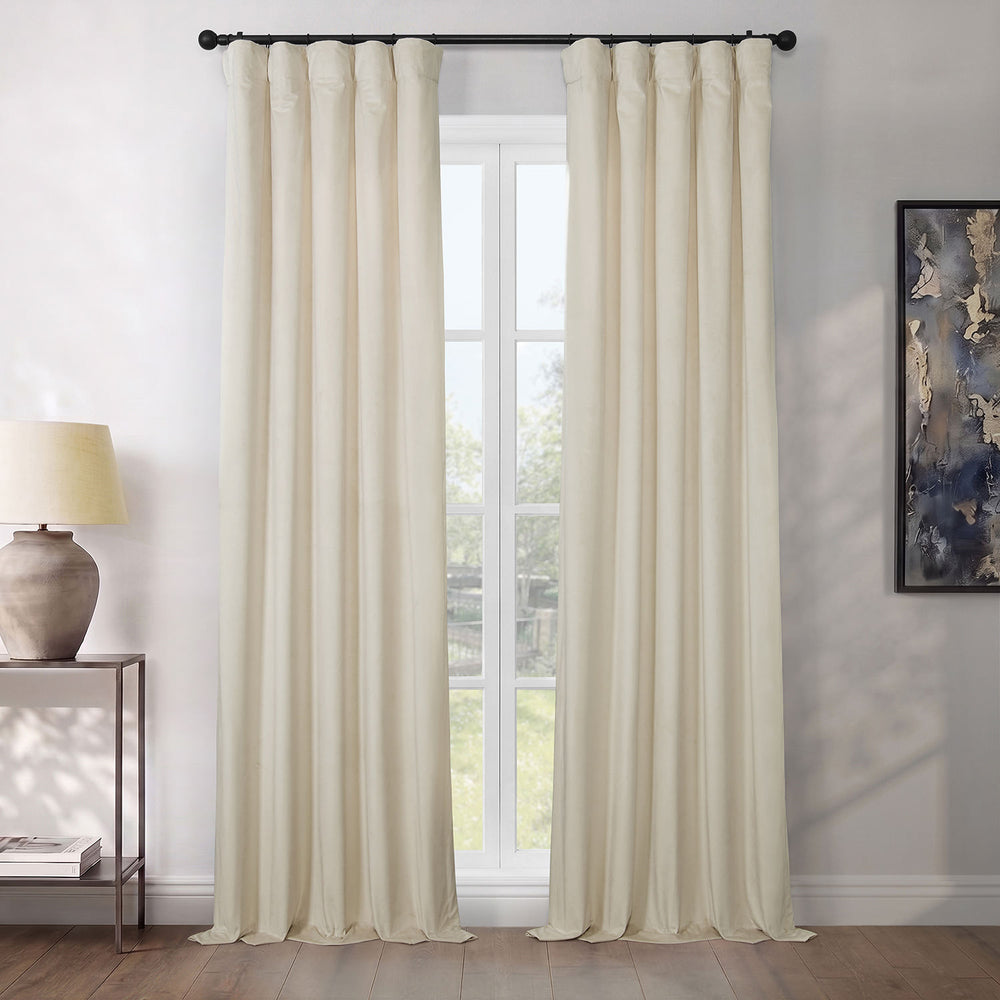Au Lait Crème Heritage Plush Velvet Room Darkening Curtain