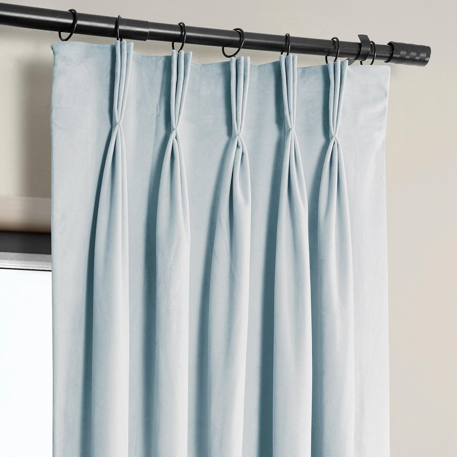 Aquarius Blue French Pleat Heritage Plush Velvet Curtain