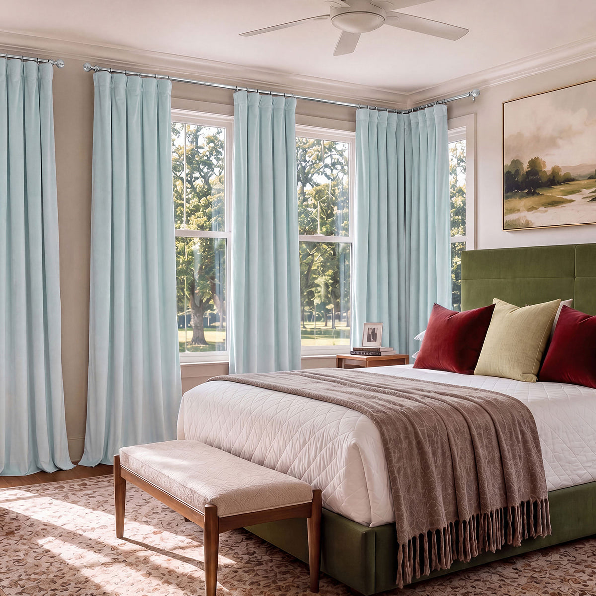 Aquarius Blue Heritage Plush Velvet Room Darkening Curtain