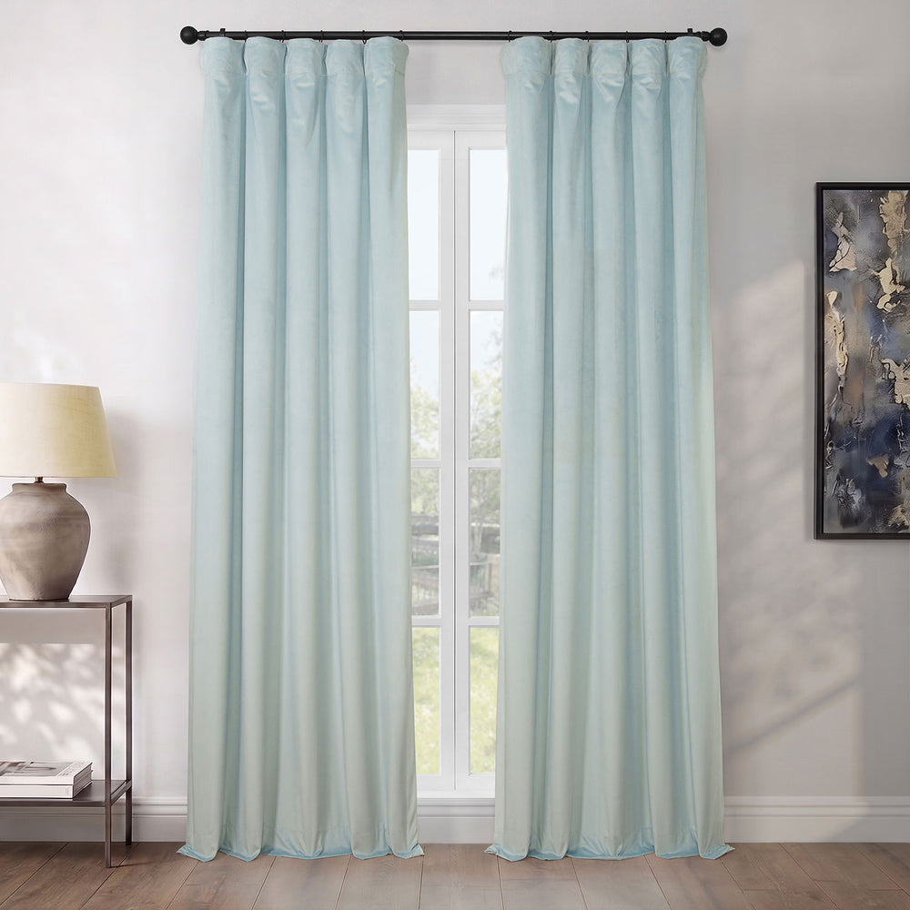 Aquarius Blue Heritage Plush Velvet Room Darkening Curtain