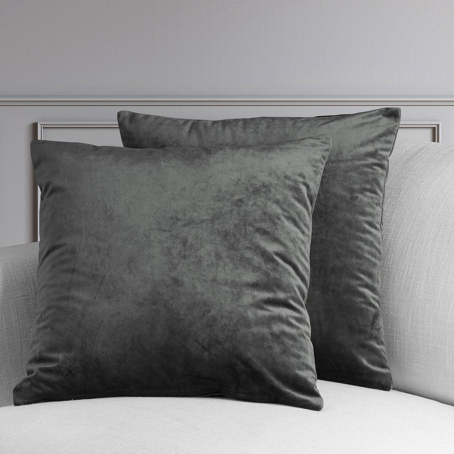 Pepper Grey Heritage Plush Velvet Cushion Covers - Pair - HalfPriceDrapes.com