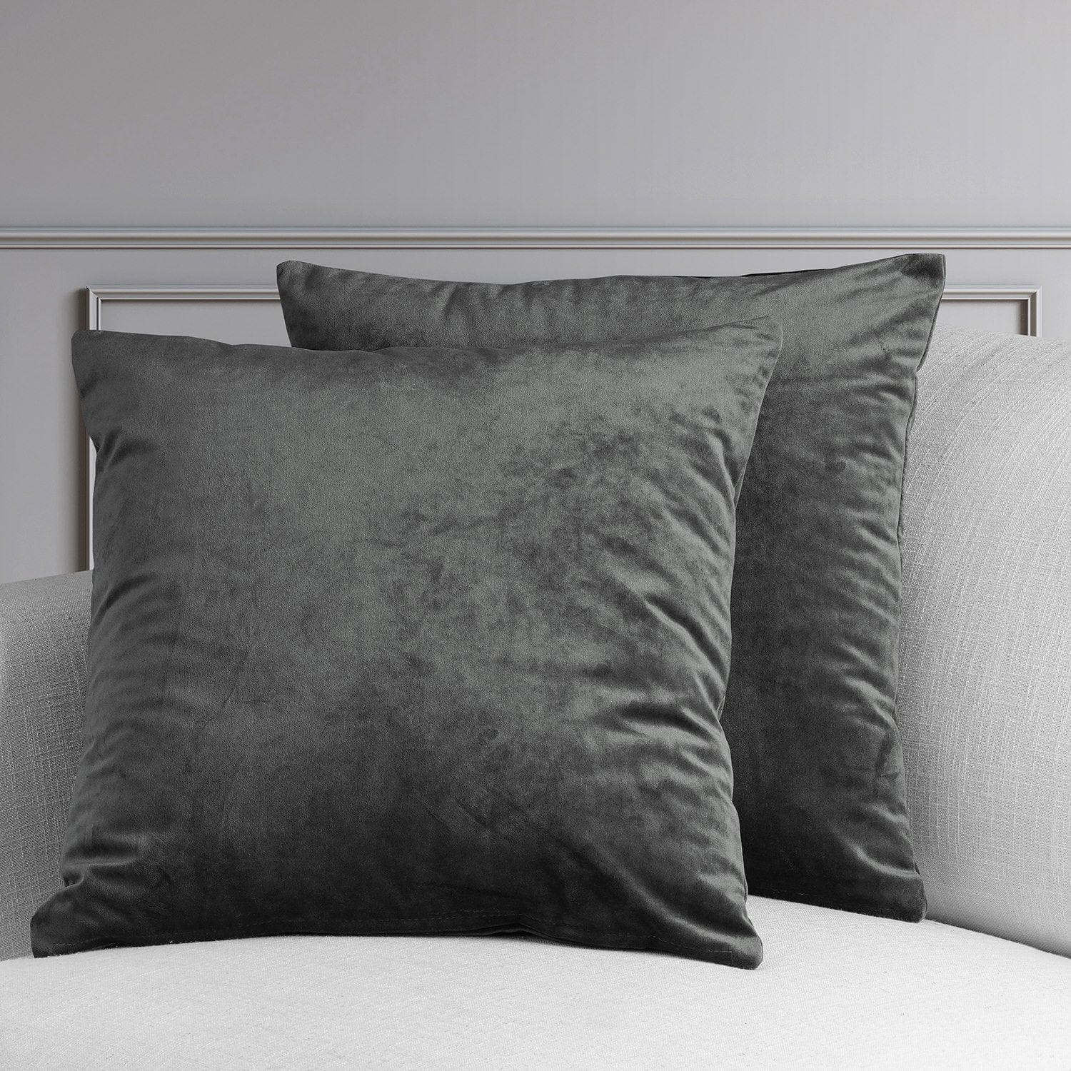 Pepper Grey Heritage Plush Velvet Cushion Covers - Pair - HalfPriceDrapes.com