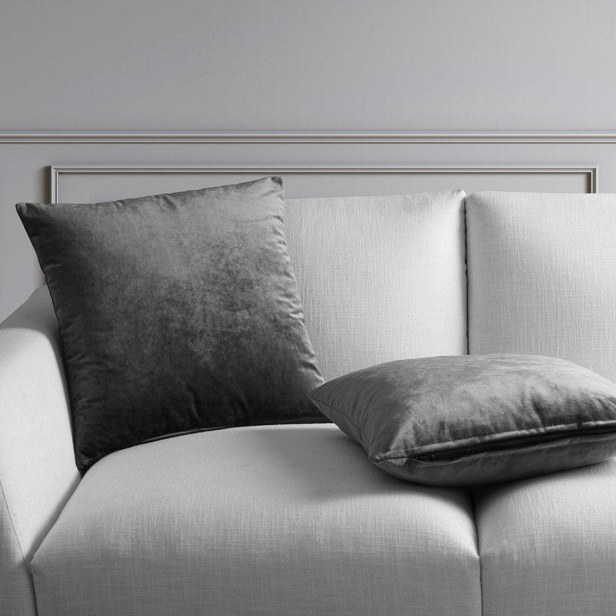 Pepper Grey Heritage Plush Velvet Cushion Covers - Pair - HalfPriceDrapes.com