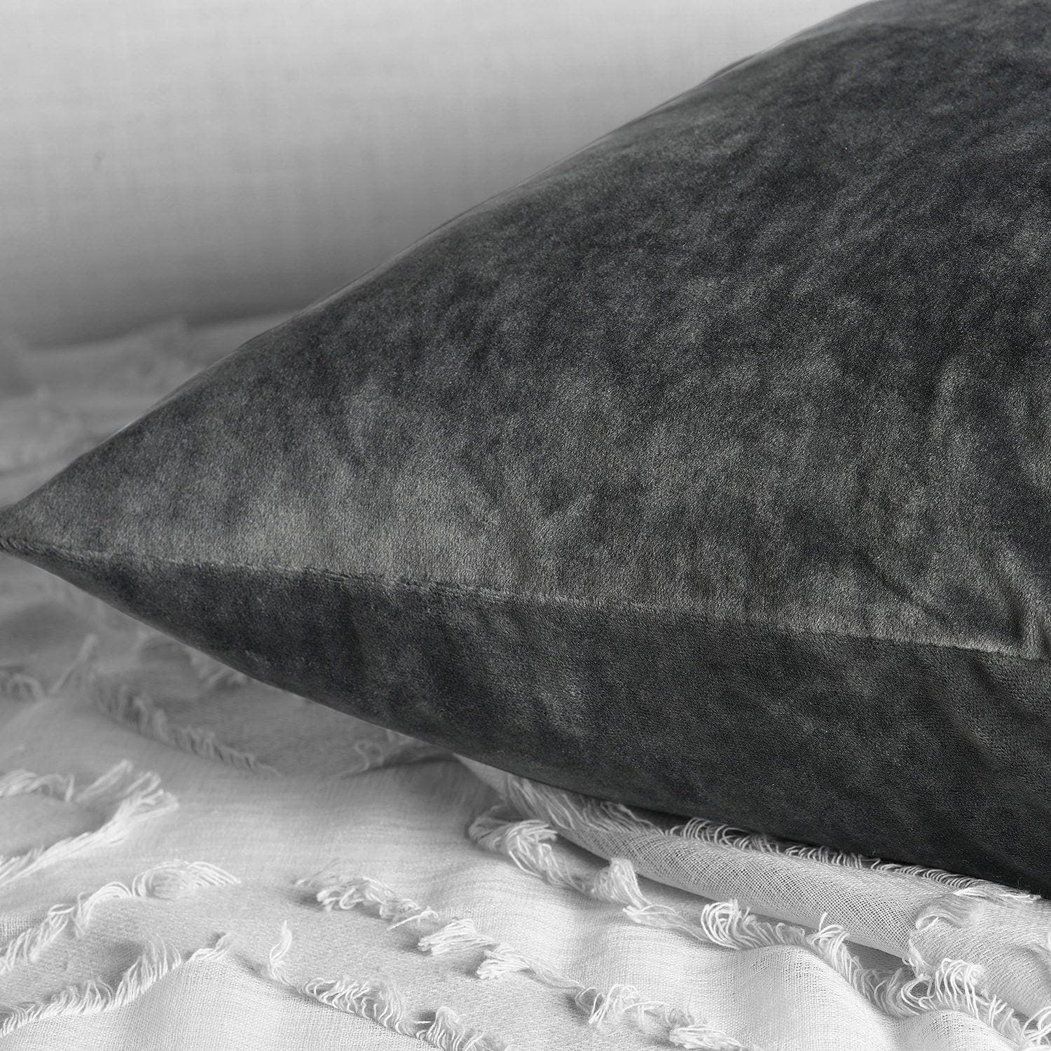 Pepper Grey Heritage Plush Velvet Cushion Covers - Pair - HalfPriceDrapes.com