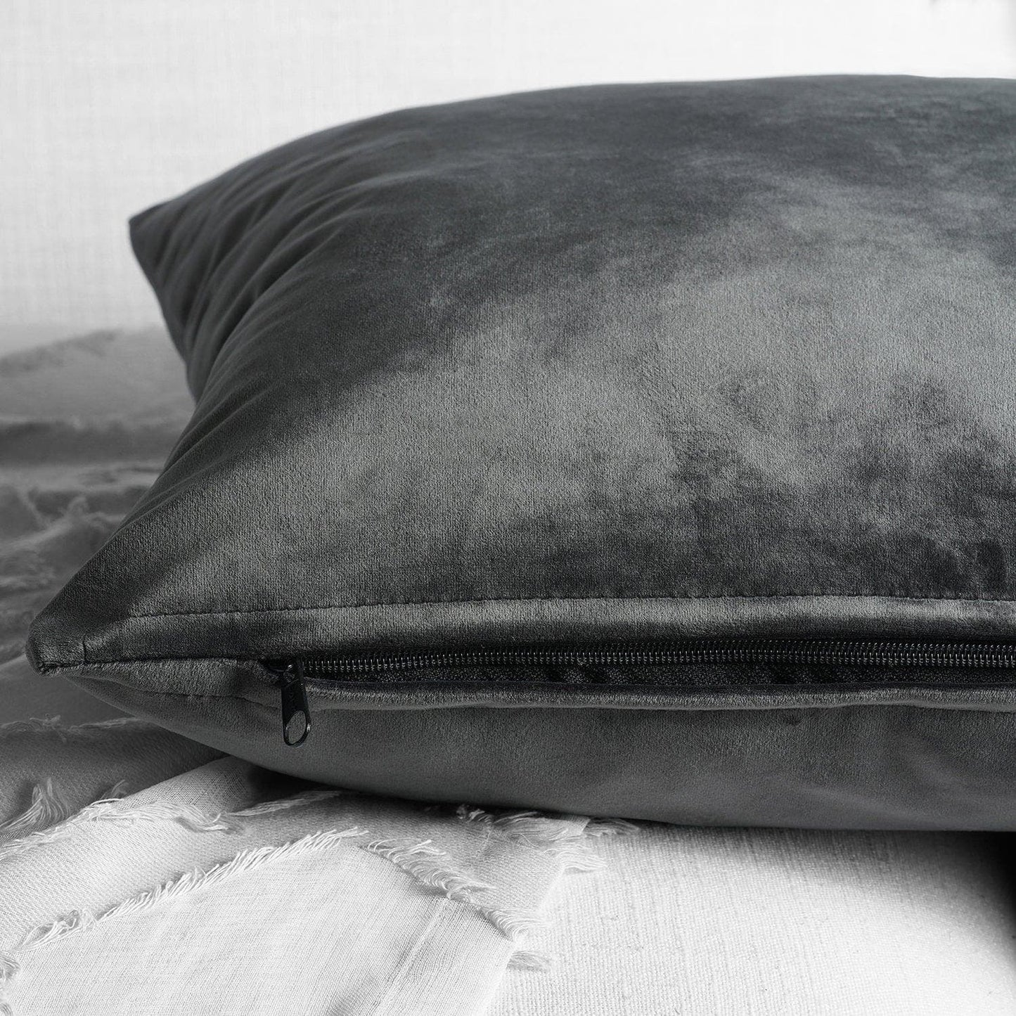 Pepper Grey Heritage Plush Velvet Cushion Covers - Pair - HalfPriceDrapes.com