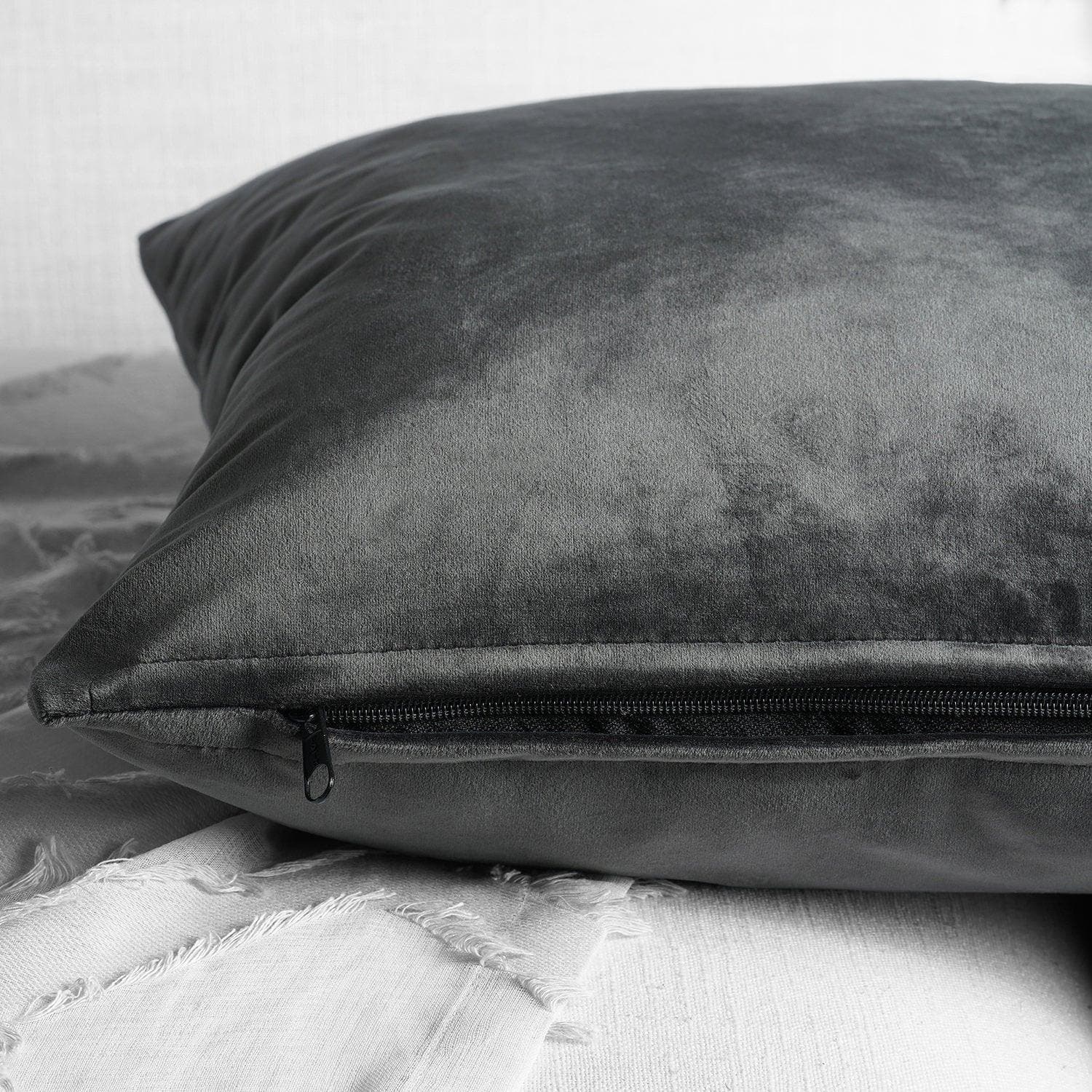 Pepper Grey Heritage Plush Velvet Cushion Covers - Pair - HalfPriceDrapes.com