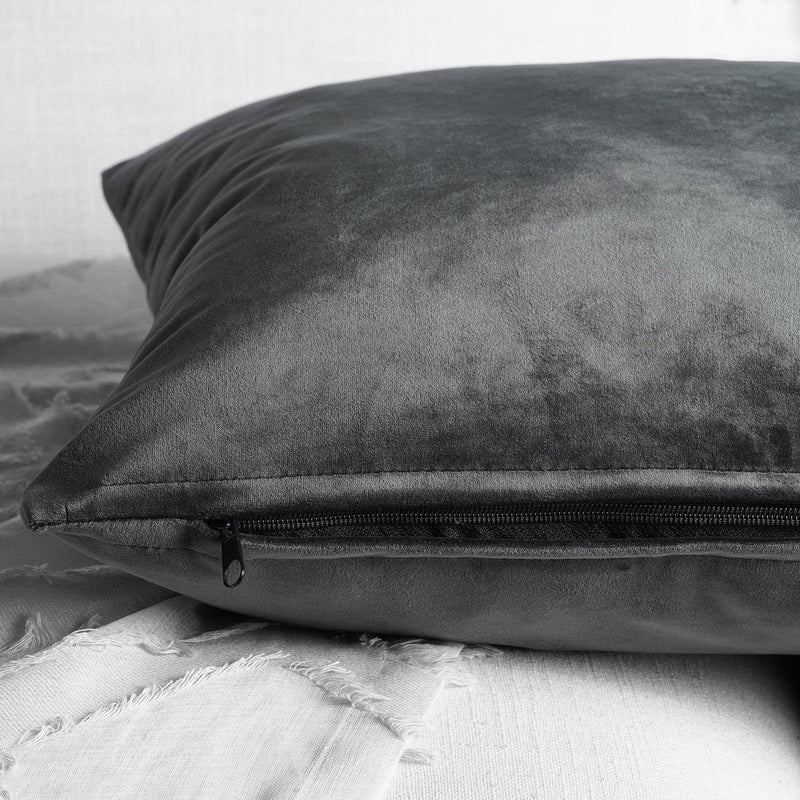 Pepper Grey Heritage Plush Velvet Cushion Covers - Pair - HalfPriceDrapes.com