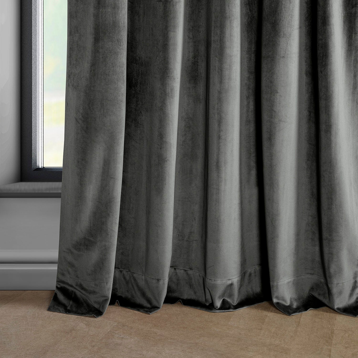 Pepper Grey Heritage Plush Velvet Custom Curtain