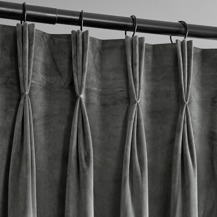 Pepper Grey French Pleat Heritage Plush Velvet Curtain - HalfPriceDrapes.com