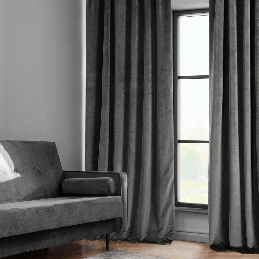 Pepper Grey Heritage Plush Velvet Custom Curtain - HalfPriceDrapes.com