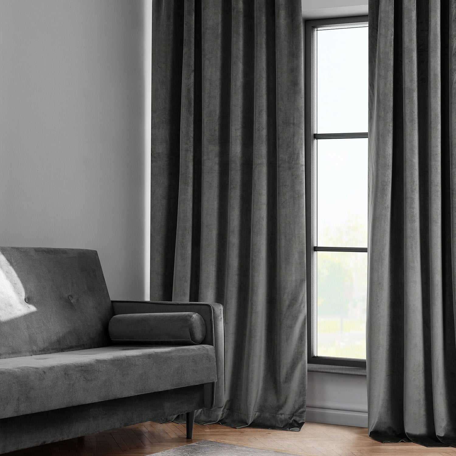 Pepper Grey Heritage Plush Velvet Custom Curtain - Thumbnail 3