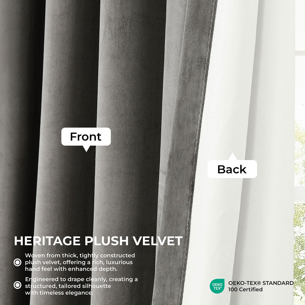 Pepper Grey Heritage Plush Velvet Room Darkening Curtain