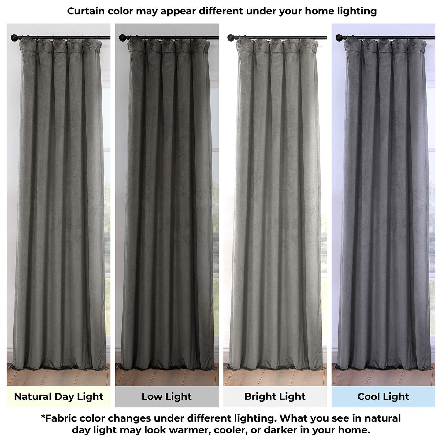 Pepper Grey Heritage Plush Velvet Room Darkening Curtain