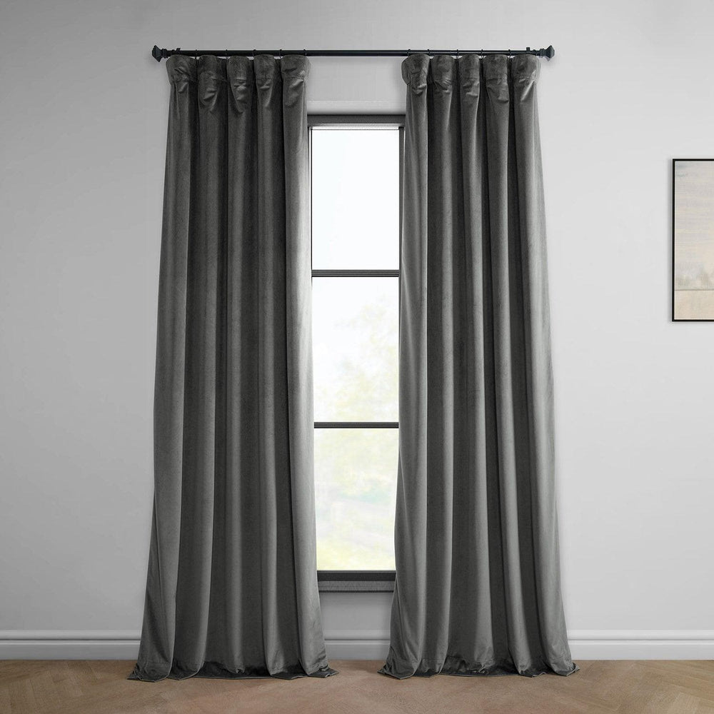 Pepper Grey Heritage Plush Velvet Curtain - HalfPriceDrapes.com