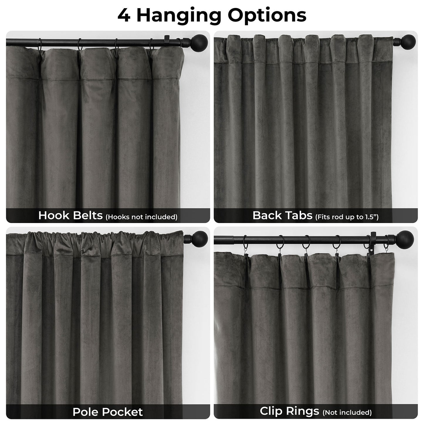 Pepper Grey Heritage Plush Velvet Room Darkening Curtain