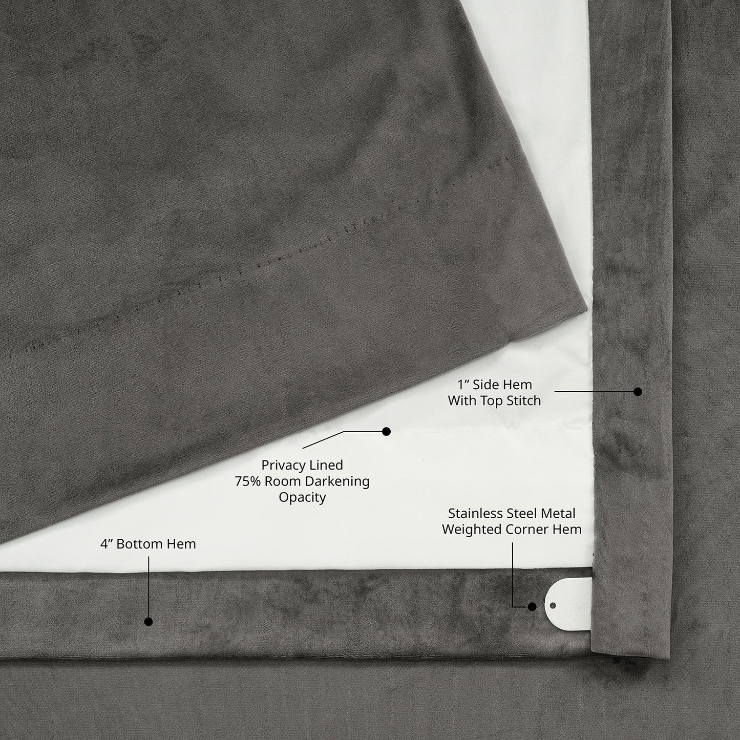 Pepper Grey Heritage Plush Velvet Room Darkening Curtain