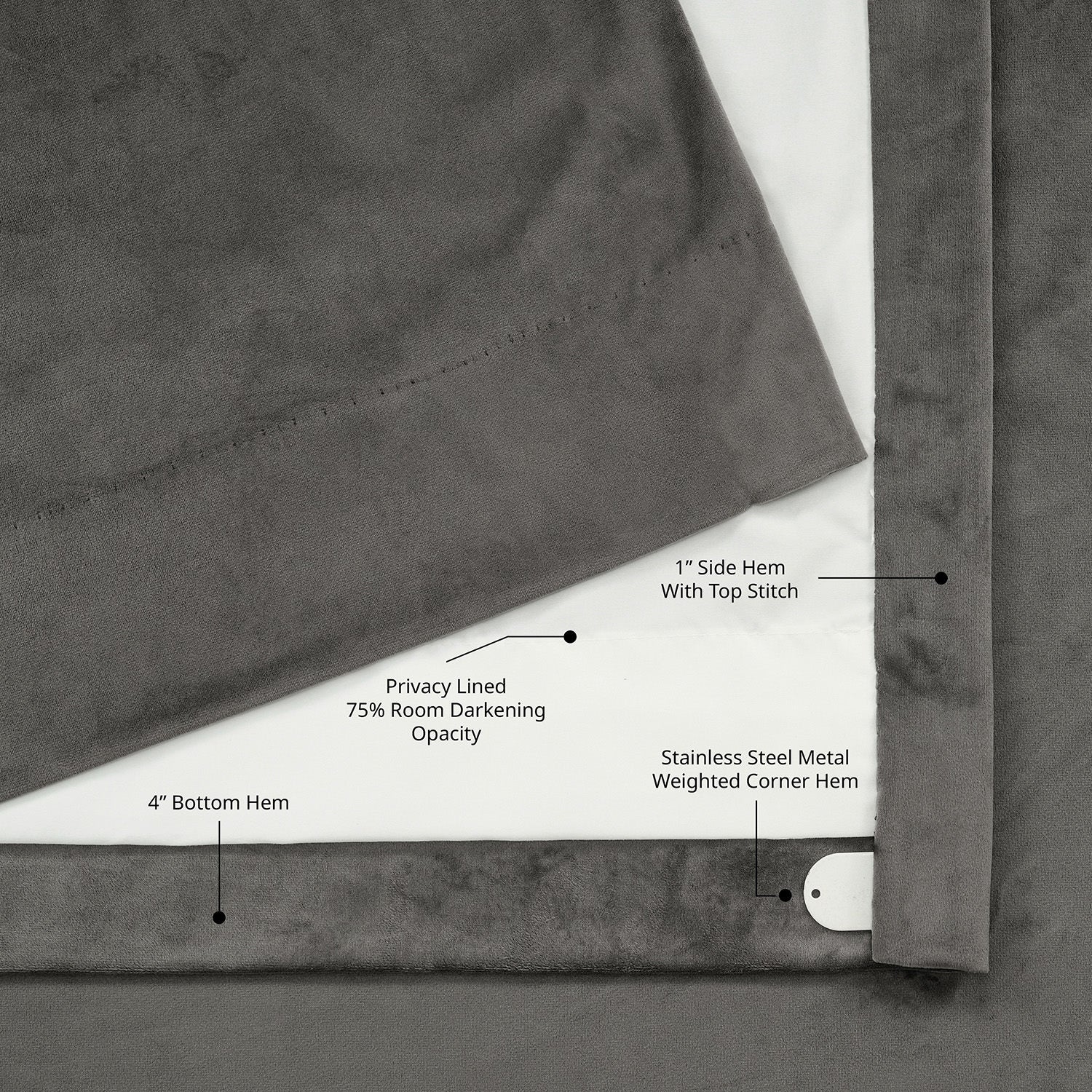 Pepper Grey Heritage Plush Velvet Room Darkening Curtain